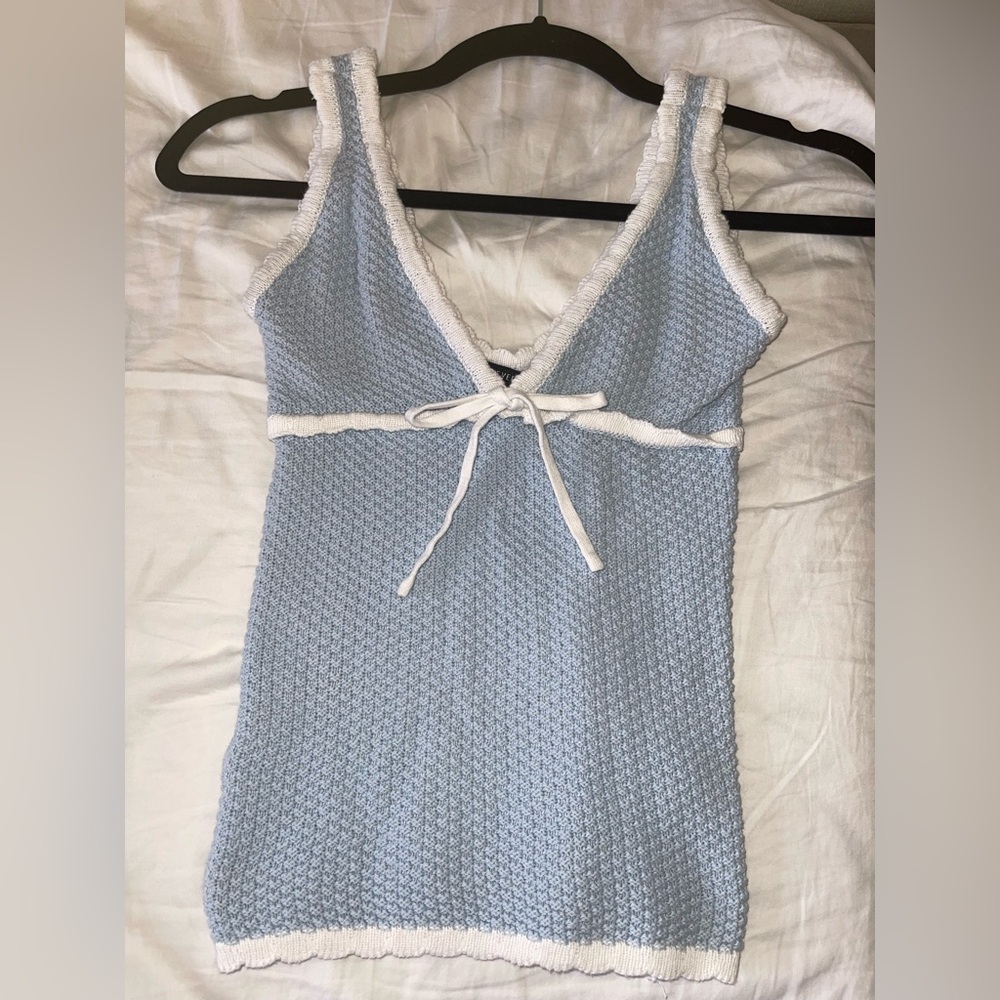Forever 21 Blue and White Knit Chemise Size XS